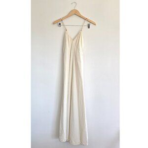 Japna Linen Flax Colored Strappy Bohemian Maxi Dress with Beaded Details